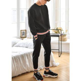 Set: Stripe-trim Sweatshirt + Sweatpants