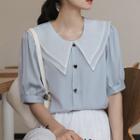 Puff-sleeve Mesh Collar Blouse