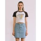Raglan Letter Illustrated Cropped T-shirt Oatmeal - One Size