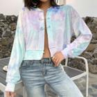 Long-sleeve Tie-dyed Lace-up Top