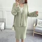 Set: V-neck Cardigan + Knit Skirt