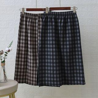Plaid Slit Midi A-line Skirt