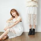 Sleeveless Lace Panel Midi Dress Off-white - One Size