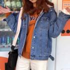 Mock Two-piece Loose-fit Hooded Denim Jacket