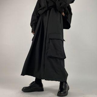 Drawstring Waist Side Pocket Wide-leg Pants