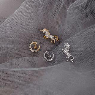 Non-matching Rhinestone Unicorn Moon & Star Earring E2710 - 1 - Gold - One Size