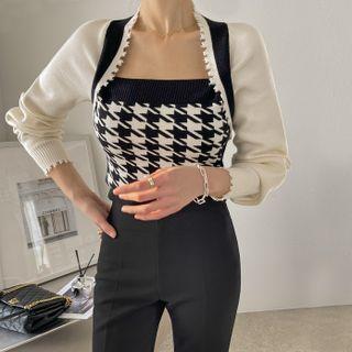 Inset Bolero Houndstooth Knit Top Ivory - One Size