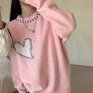Contrast Stitch Sweater Pink - One Size