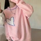 Contrast Stitch Sweater Pink - One Size