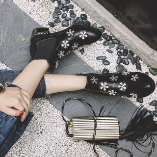 Low-heel Applique Panel Ankle Boots