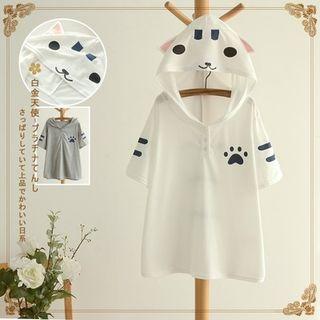 Cat Print Ear Hooded Top