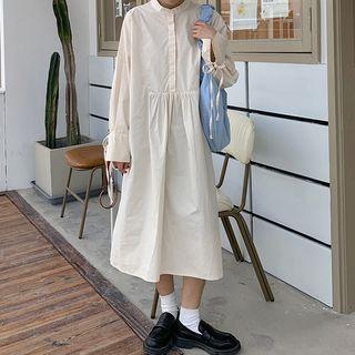 Stand Collar Drawstring Shirtdress