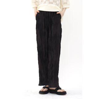 Crinkled Wide-leg Pants Black - One Size