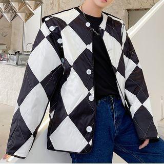 Round Neck Argyle Padded Jacket