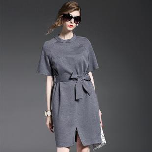 Short-sleeve Tie Waist Slit Midi Dress