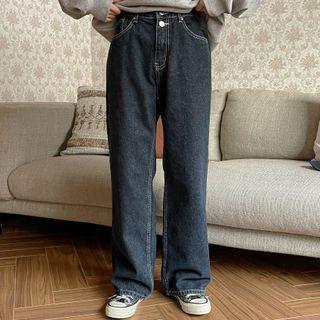 Fleece-lined Wide Indigo Jeans