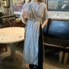Short-sleeve Tied Midi Dress Gray - One Size