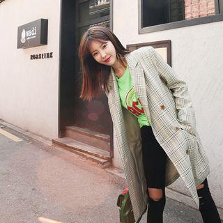 Notched-lapel Buttoned Plaid Coat With Sash