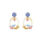 Fashion And Elegant Plated Gold Flower Bird Enamel Earrings With White Cubic Zirconia Golden - One Size