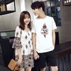 Couple Matching Print Short-sleeve T-shirt / Chiffon Dress