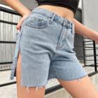 Slit High-waist Denim Shorts