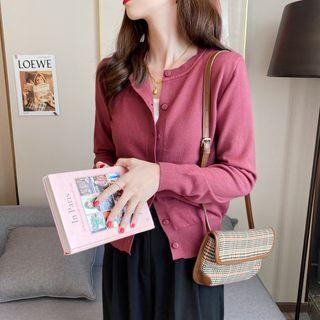 Crew-neck Light Knit Cardigan In 7 Colors