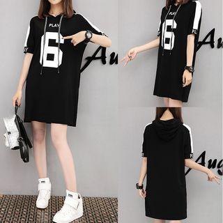 Number Short-sleeve Hoodie Dress