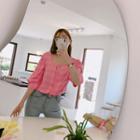 Gradient-check Lightweight Square-neck Blouse Pink - One Size