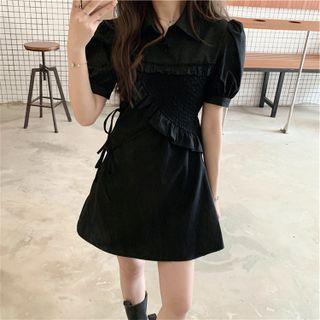 Short-sleeve Ruffle Collared Mini A-line Dress