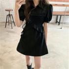 Short-sleeve Ruffle Collared Mini A-line Dress