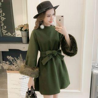 Furry Trim Long Sleeve Dress
