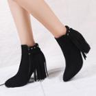 Block-heel Fringed Ankle Boots