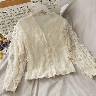 Loose-fit Fringed V-neck Blouse