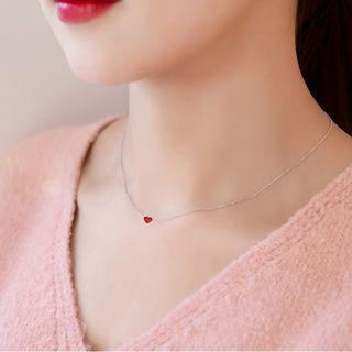 925 Sterling Silver Heart Pendant Necklace Red Heart - Silver - One Size
