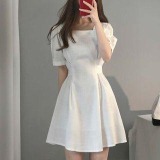 Short Puff-sleeve Square-neck Mini A-line Formal Dress