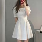 Short Puff-sleeve Square-neck Mini A-line Formal Dress