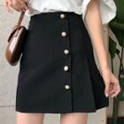 Faux Pearl Buttoned A-line Skirt
