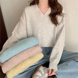 V-neck Split Knit Sweater