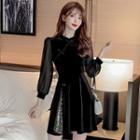 Long-sleeve Panel Velvet Dress