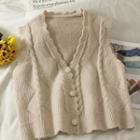 Wave-edge Button-up Knit Vest
