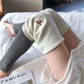 Deer Embroidered Ribbed Leggings
