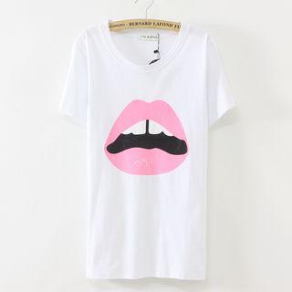 Short-sleeve Lip-print T-shirt