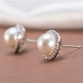 925 Sterling Silver Rhinestone Freshwater Pearl Earring