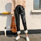 Cropped Faux Leather Fleece-lined Harem Pants