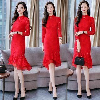Long-sleeve Mermaid Sheath Lace Dress