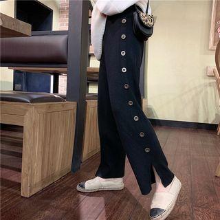 Button-panel Wide-leg Knit Pants