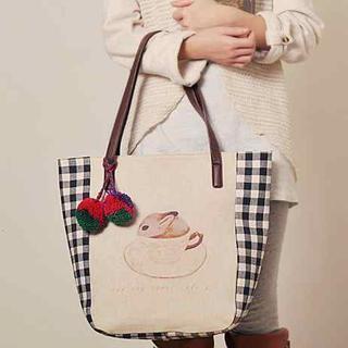 Check-panel Rabbit-print Tote