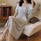 Short-sleeve Plain Midi Dress Dirty White - One Size