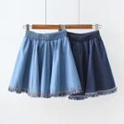 Fringe Trim Denim A-line Skirt