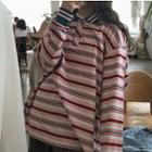 Oversized Long-sleeve Striped Polo Shirt
